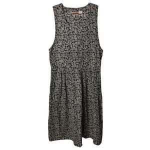 Vintage 90's Bryn Connelly Cotton Floral Print Maxi Apron Dress Black White L